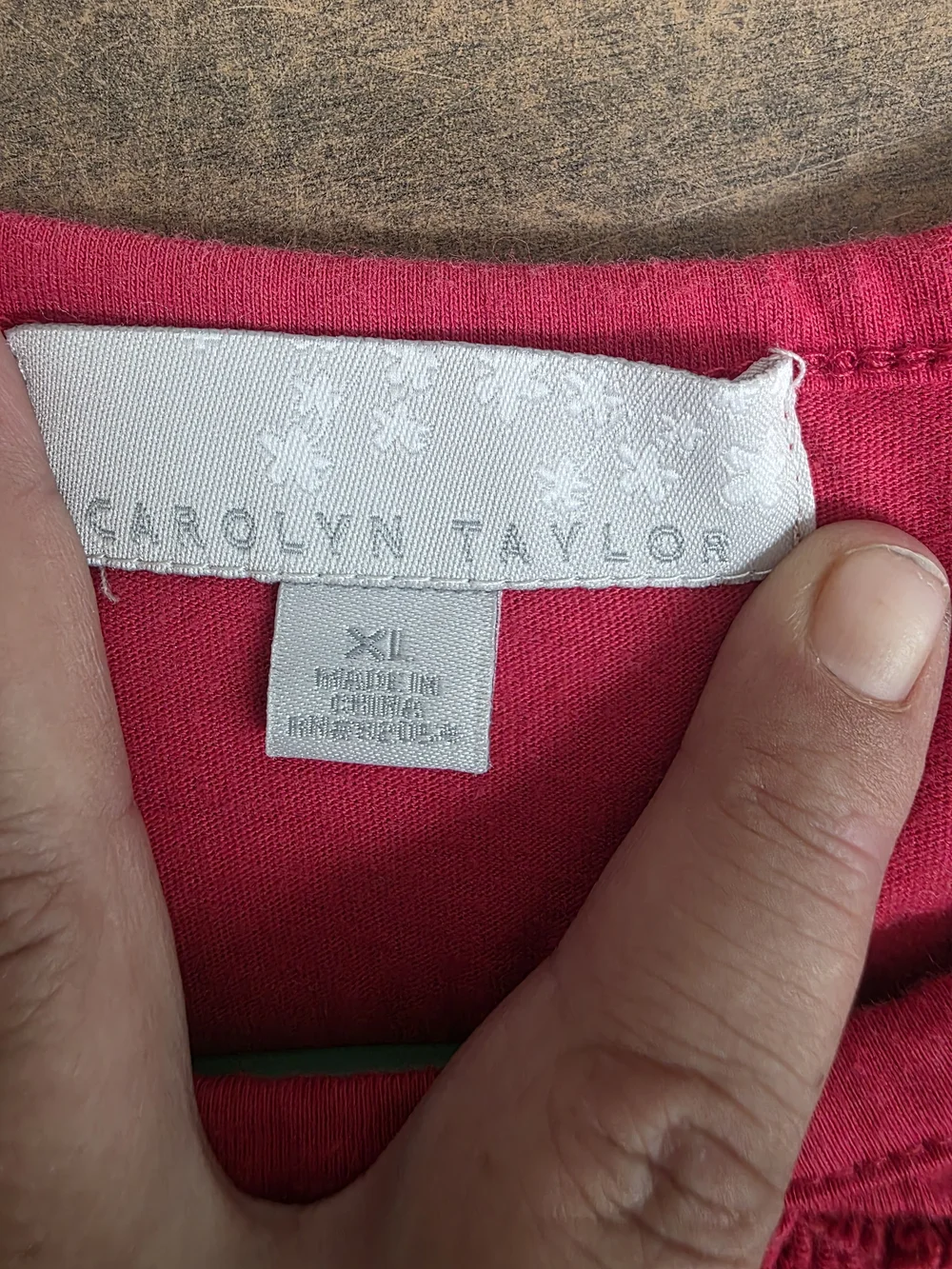 Carolyn Taylor Red Short-Sleeve Top with Embellished Neckline (0697)